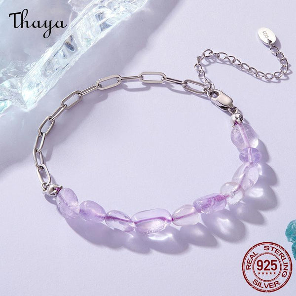 Thaya S925 Silver Purple Stone Beaded Bracelet