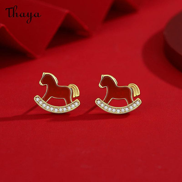 Thaya S925 Silver Red Agate  Rocking Horse Earrings