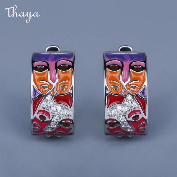 Thaya Handmade Graffiti Enamel Colorful Cartoon Cat Face  Earrings