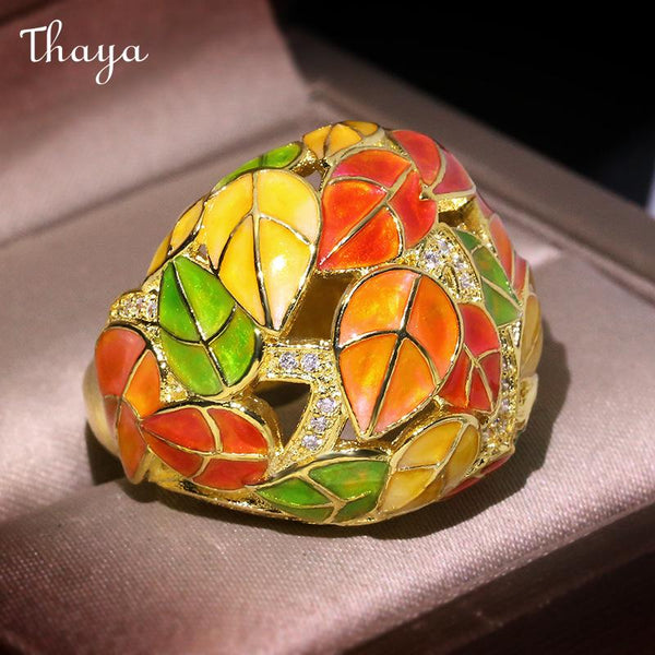 Thaya Enamel Colorful Leaf  Ring