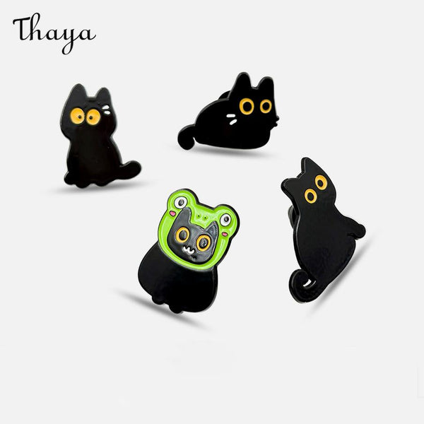 Thaya Cute And Adorable Black Cat Enamel Pin Set