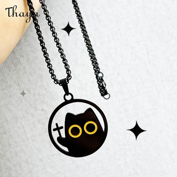Thaya Cute Little Black Cat With Faith Necklace