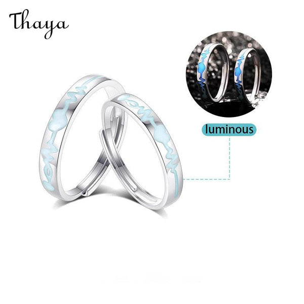 Thaya S925 Silver Luminous Enamel Heartbeat Couple Rings