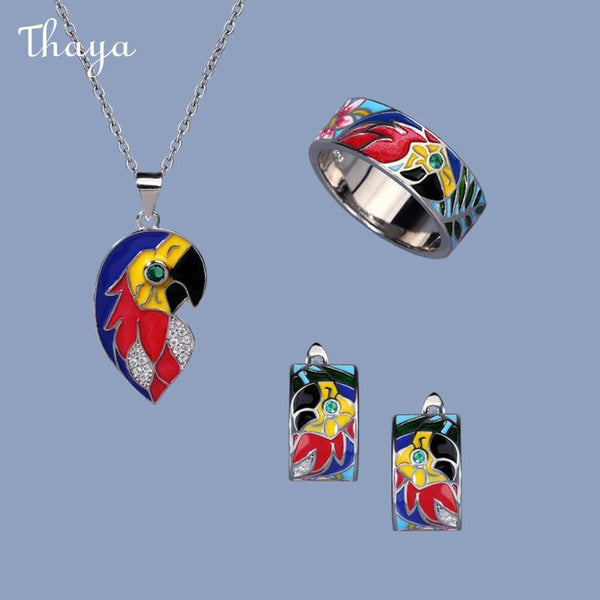 Thaya  Enamel Parrot Jewelry Set