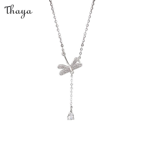 Thaya 925 Silver Dragonfly Water Drop Tassel Necklace