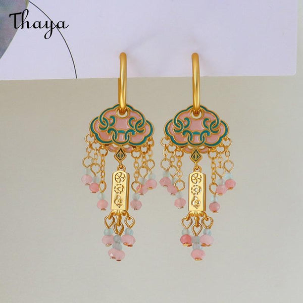 Thaya  Enamel Lucky Cloud Tassel  Earrings