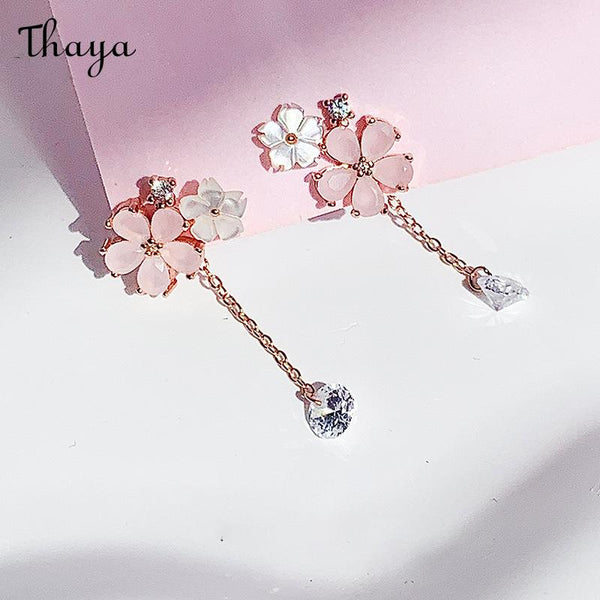 Thaya S925 Silver Five-petaled mother-of-pearl Ttassel  Earrings