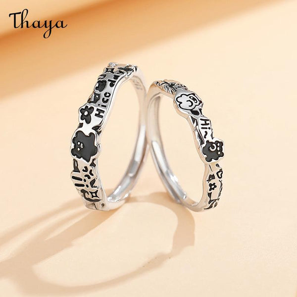 Thaya S925 Silver Graffiti Cartoon Bear Couple Rings