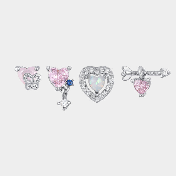 Thaya Four-piece Pink  Heart Zircon  Earrings
