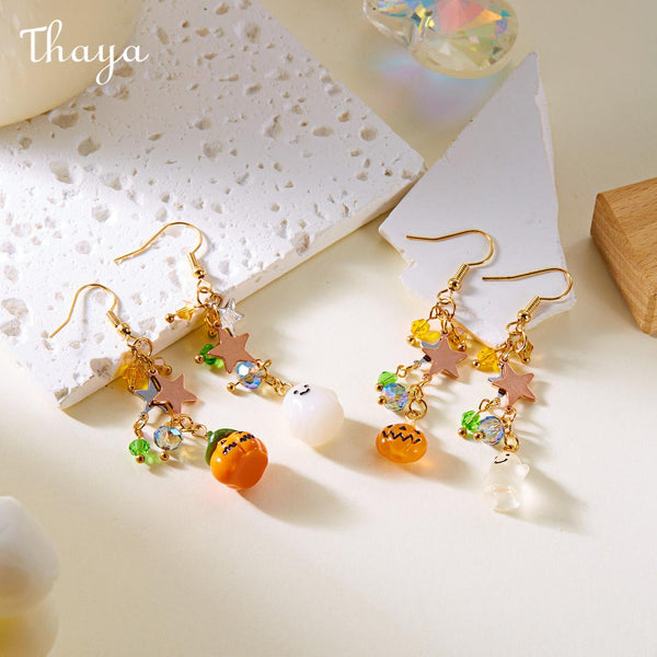 Thaya Halloween Pumpkin Ghost Drop Earrings