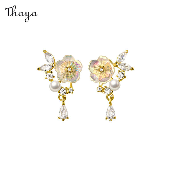 Thaya 925 Silver Flower Pearl Earrings