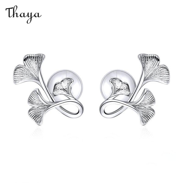 Boucles d'oreilles feuille de ginkgo brossé en argent 925 Thaya