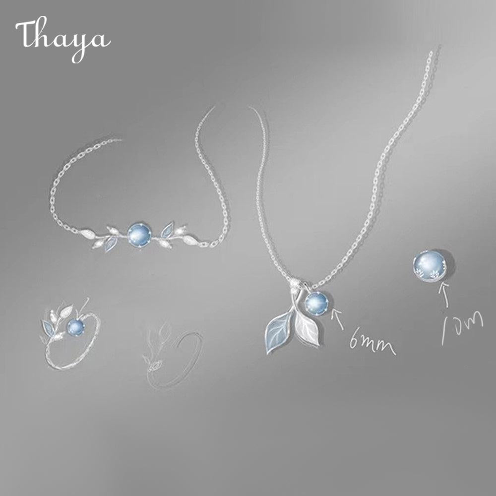 Thaya 925 Silver Blue Crystal Plant and Flower Earrings