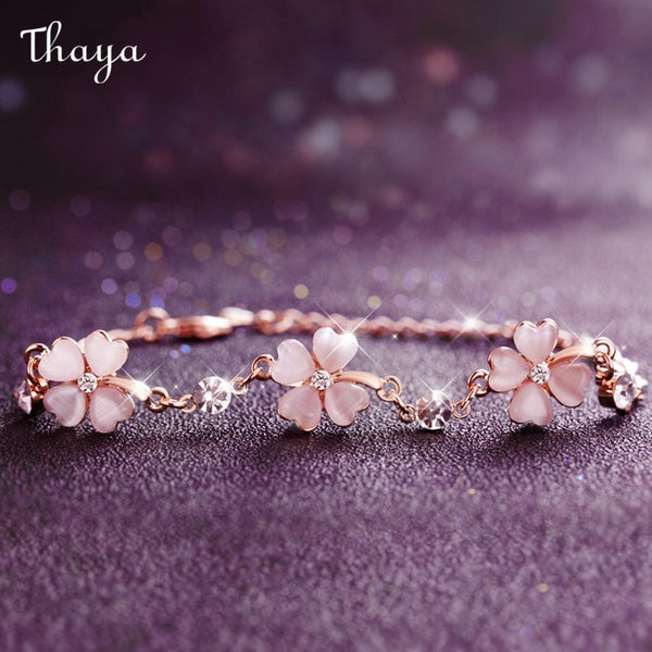 Thaya  925 Silver Crystal Opal Silver Clover Bracelet