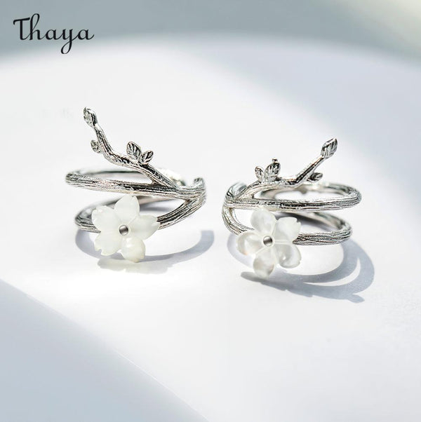 Thaya 925 Silver  White Cherry Blossom Clip Earrings