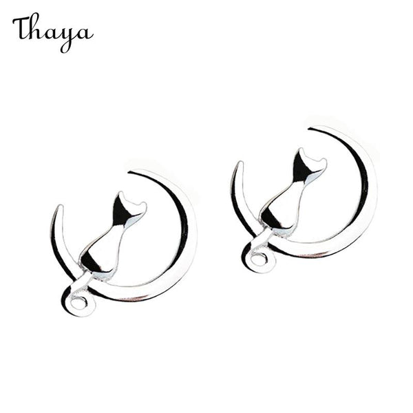 Boucles d'oreilles chat lune en argent 925 Thaya