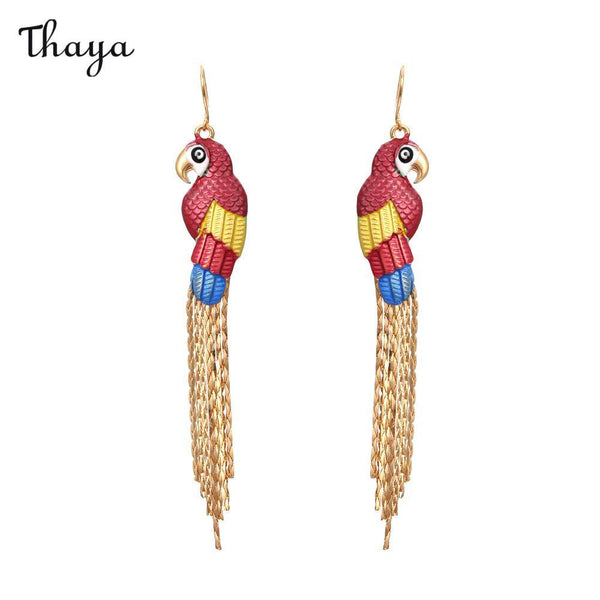 Thaya Long Parrot Tassel Earrings
