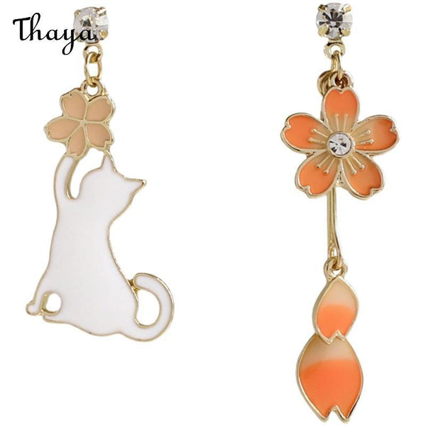 Thaya Asymmetrical Flower Kitten Earrings&Ear clips