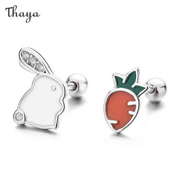 Boucles d'Oreilles Tige Fil Carotte Lapin Argent 925 Thaya