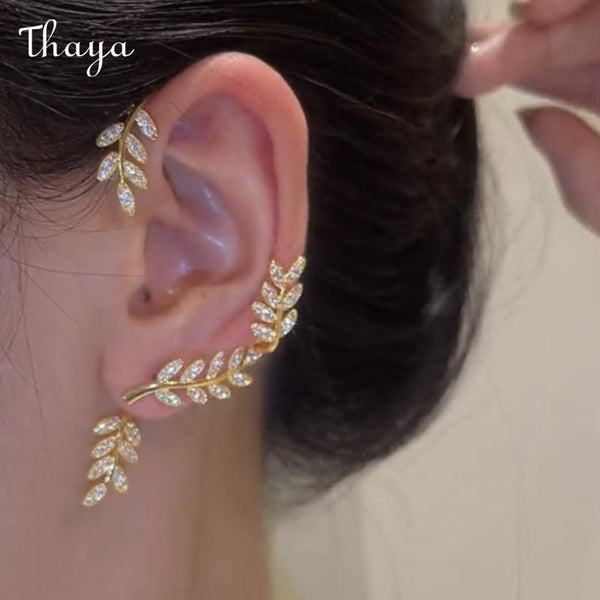 Thaya Diamond Leaf Ear Clips