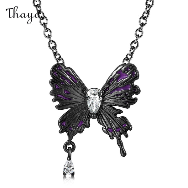 Thaya 925 Silver Dark Black Butterfly Necklace