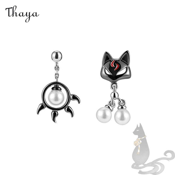 Thaya Black Cat & Paw Earrings