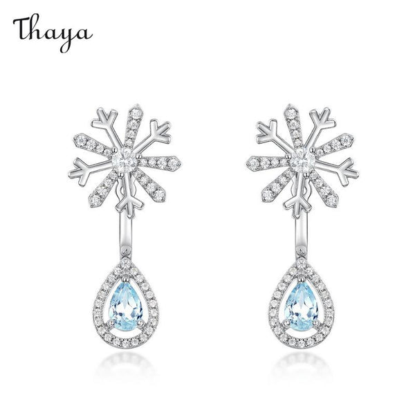 Thaya 925 Silver Water Drop Topaz Snowflake Earrings