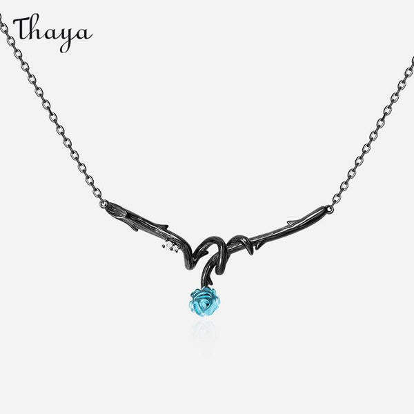 Thaya Thorns Design Vintage Blue Crystal Flowers  Necklace