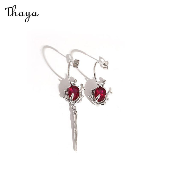 Thaya Asymmetric Red Crystal Earrings & Bracelet & Necklace