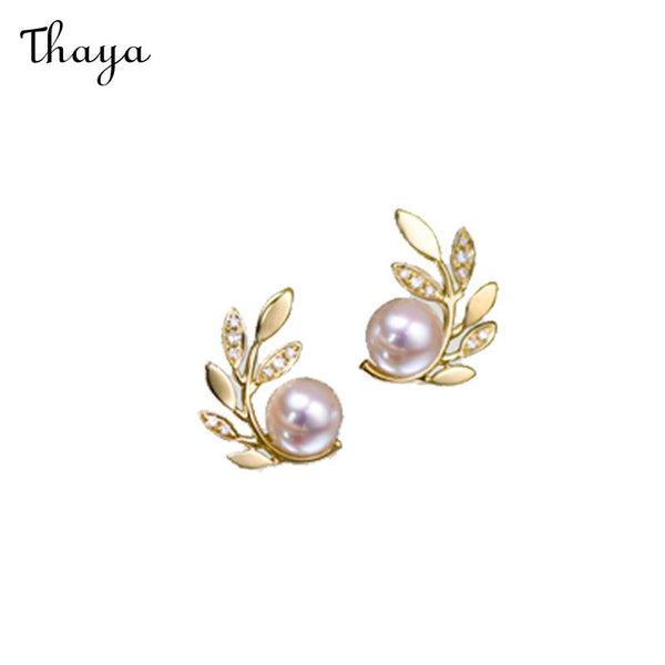 Thaya Olive Branch Aurora Pearl Stud Earrings