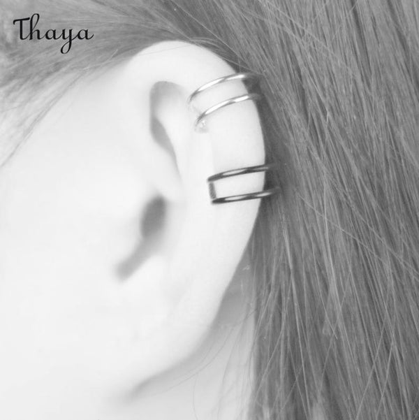 Thaya Dark  Line Geometric Ear Cuffs