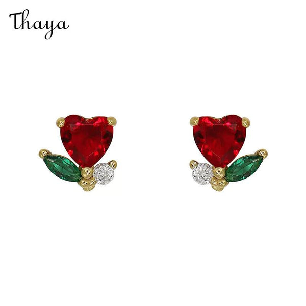 Thaya 925 Silver Red Hasite Love Stud Earrings