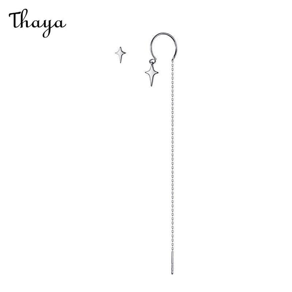 Thaya 925 Silver Asymmetrical  Four-pointed Stars Earrings