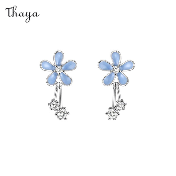 Boucles d'oreilles marguerite bleue en argent 925 Thaya