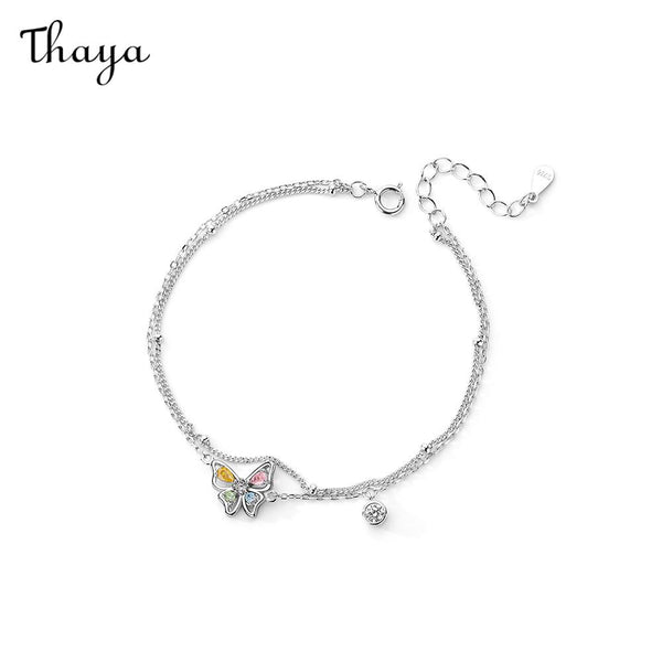 Thaya Bracelet Double Papillon Diamant Fantaisie Argent 925