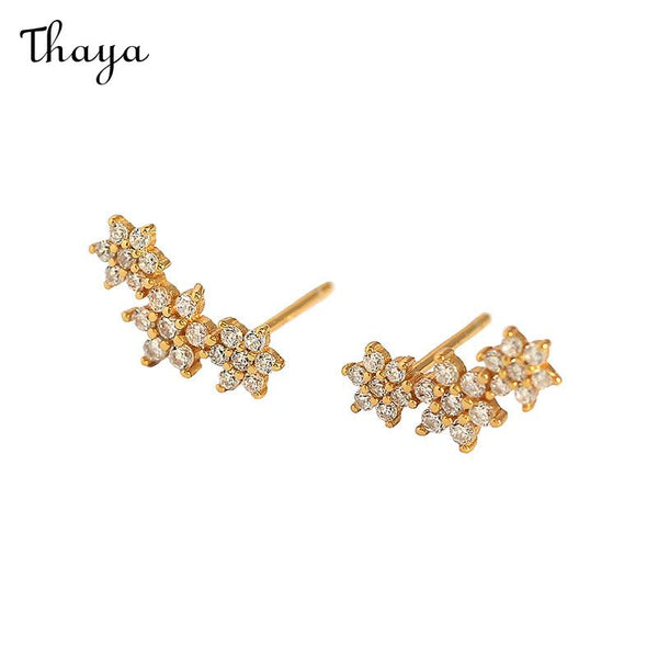 Thaya 925 Silver Geometric Floral Diamond Stud Earrings