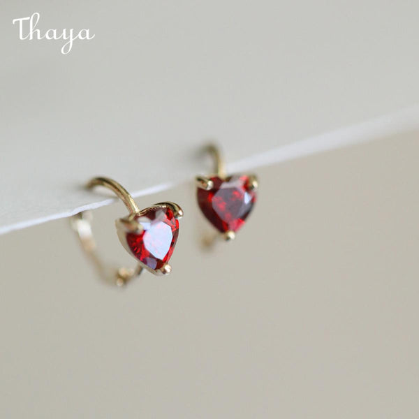 Boucles d'oreilles coeur rouge grenat argent 925 Thaya