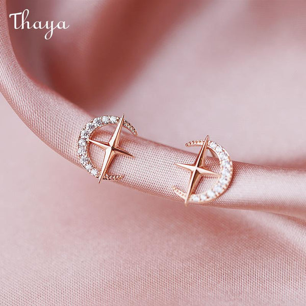 Thaya 925 Silver  Meniscus Four-Pointed Star Stud Earrings