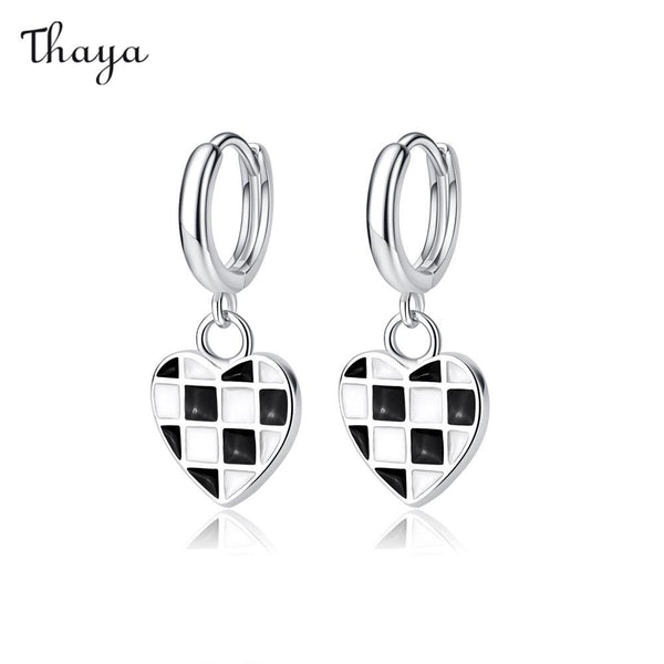 Thaya Black & White Checkerboard Heart Earrings