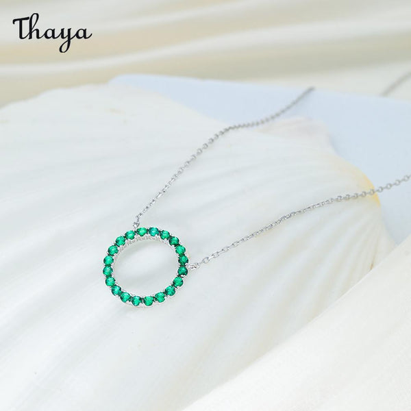 Thaya 925 Silver Circle Synthetic Emerald Necklace