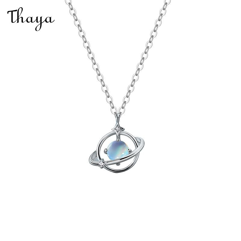 Thaya 925 Silber Mondstein Planet Halskette