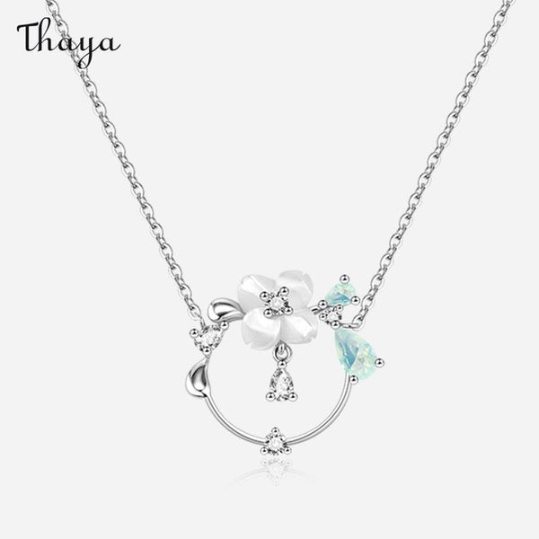 Thaya Light Blue Shell Flower  Necklace
