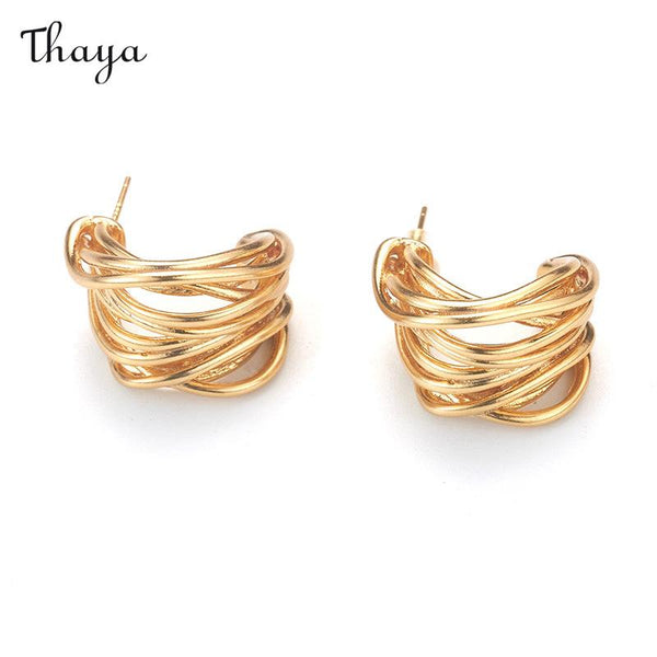 Boucles d'oreilles en forme de C enveloppées de fil multicouche Thaya