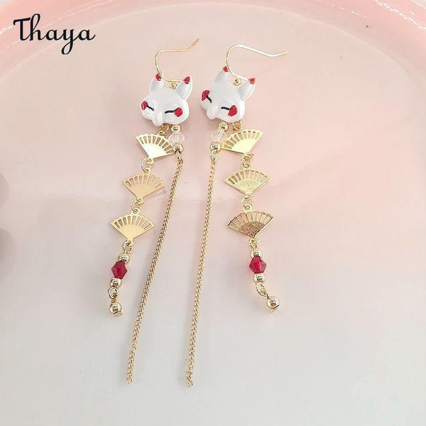 Thaya Fox & Fan Long Tassel Earrings