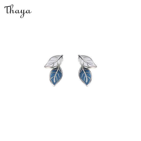 Thaya 925 Silver A Touch Of Blue Leaf Stud Earrings