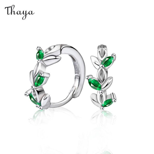 Thaya 925 Silver Green Leaf Earrings