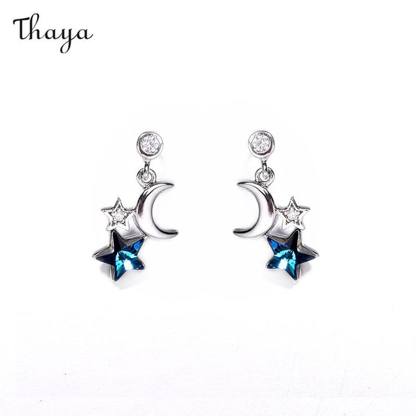 Thaya Sterling Silver Star And Moon Earrings