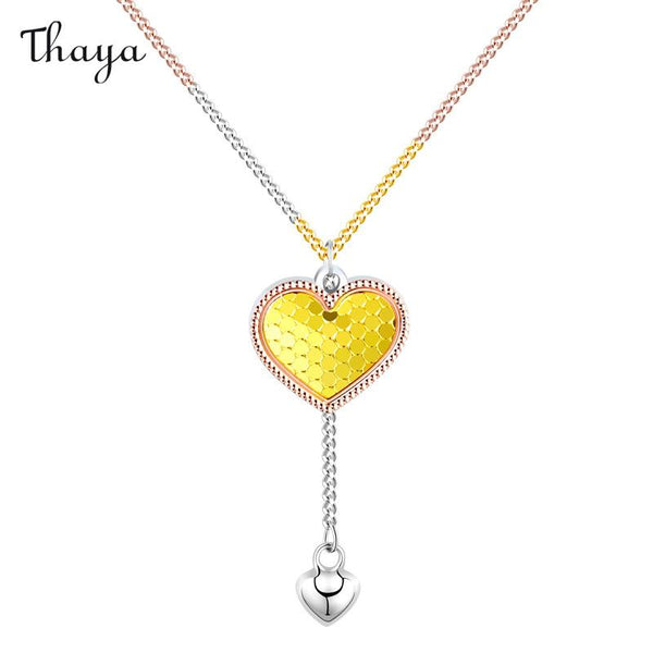 Thaya 925 Silver  Colored Gold Heart Tassel Clavicle Chain Necklace
