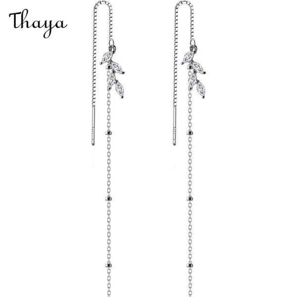 Thaya 925 Silver Leaf Tassel Earrings