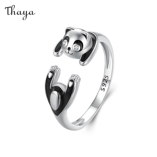 Thaya 925 Silver Cute Panda Open Ring